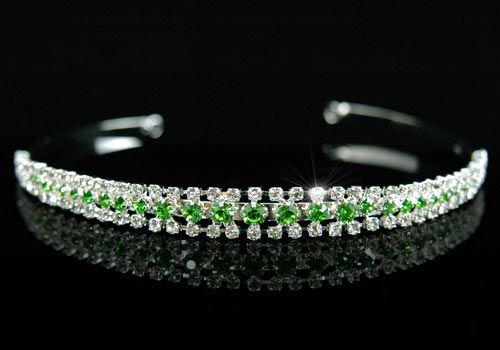 Row Green Crystal Bridal Wedding Headband Tiara T1246  