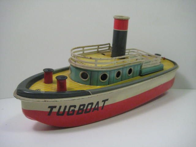 1950s Vintage MARUSAN SAN Tin litho Batt OP TUgboat ship Battery 