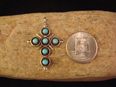 Zuni Indian Turquoise Cross Pendant 6 Stones Wow  