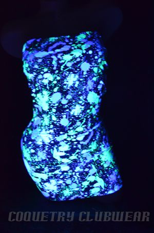 Neon Splatter Paint Sexy Strapless Clubwear Lycra Spandex Tube Mini 