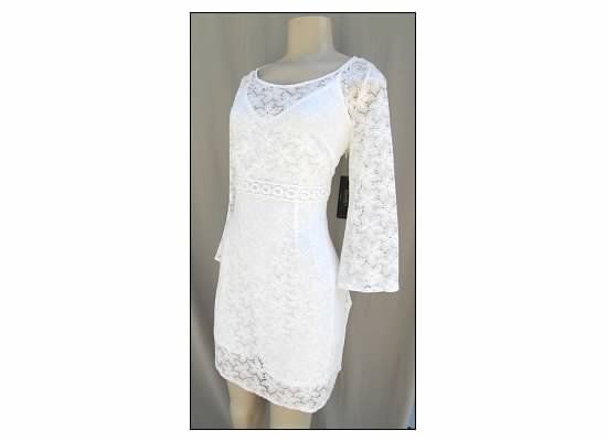 NEW Laundry Shelli Segal Warm White Lace Overlay Shift Mini Dress 