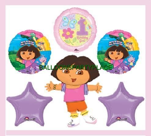 DORA THE EXPLORER first 1st birthday party balloons PINK PURPLE 