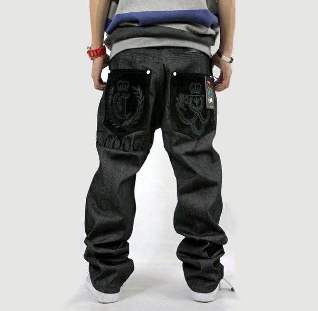   mens jeans baggy embroidery loose hip hop denim streetwear size w30 42