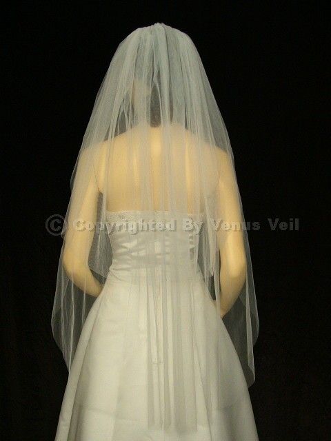 2T Ivory Waltz Knee Length Cut Edge Bridal Wedding Veil  
