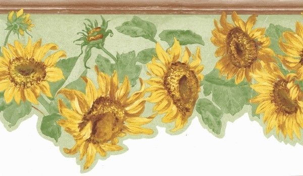 Rustic Sunflowers On Green Wallpaper Border  