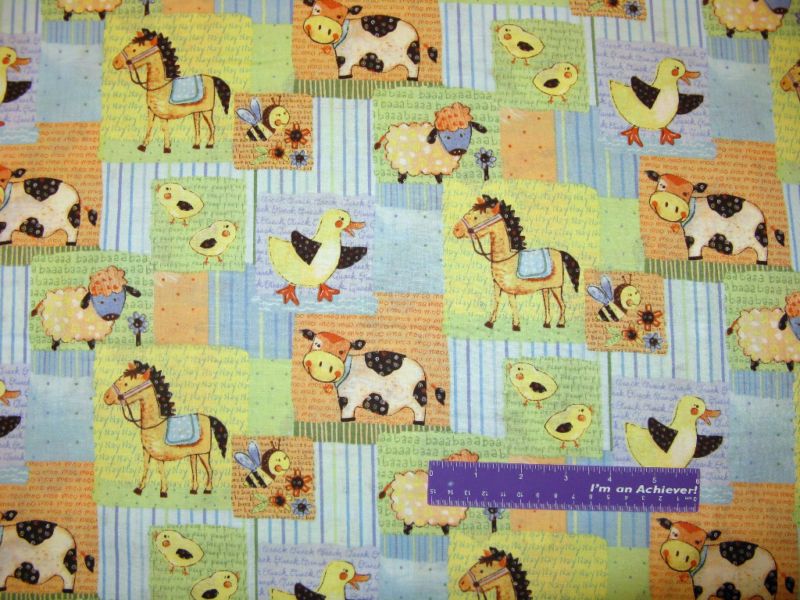 LIL CRITTERS Farm Patch Horse Cow Duck Bee Fabric BTFQ  