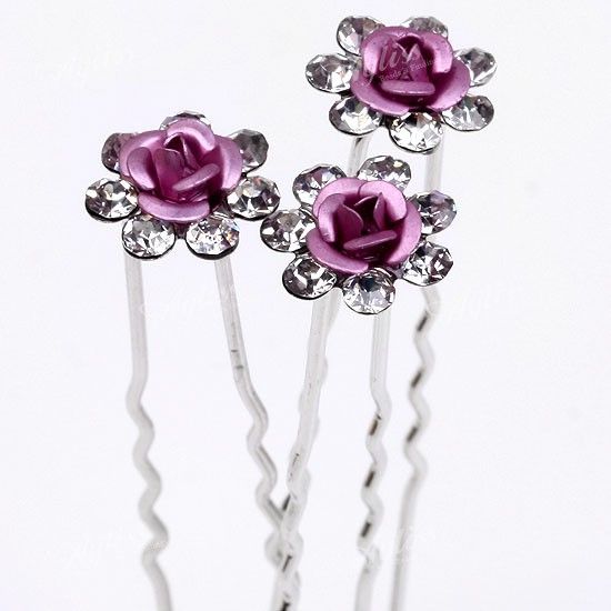 10pcs Pink Flower Hair Pins Clips Crystal Bulk Jewelry  