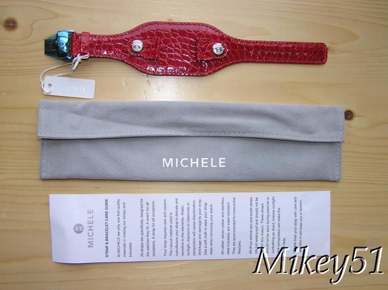 NEW MICHELE AUTHENTIC ALLIGATOR RED CUFF WATCH BAND  