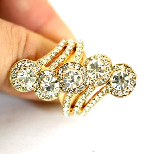   Faceted Cone Gold plating Diamante Zircon CZ Adjustable Ring  