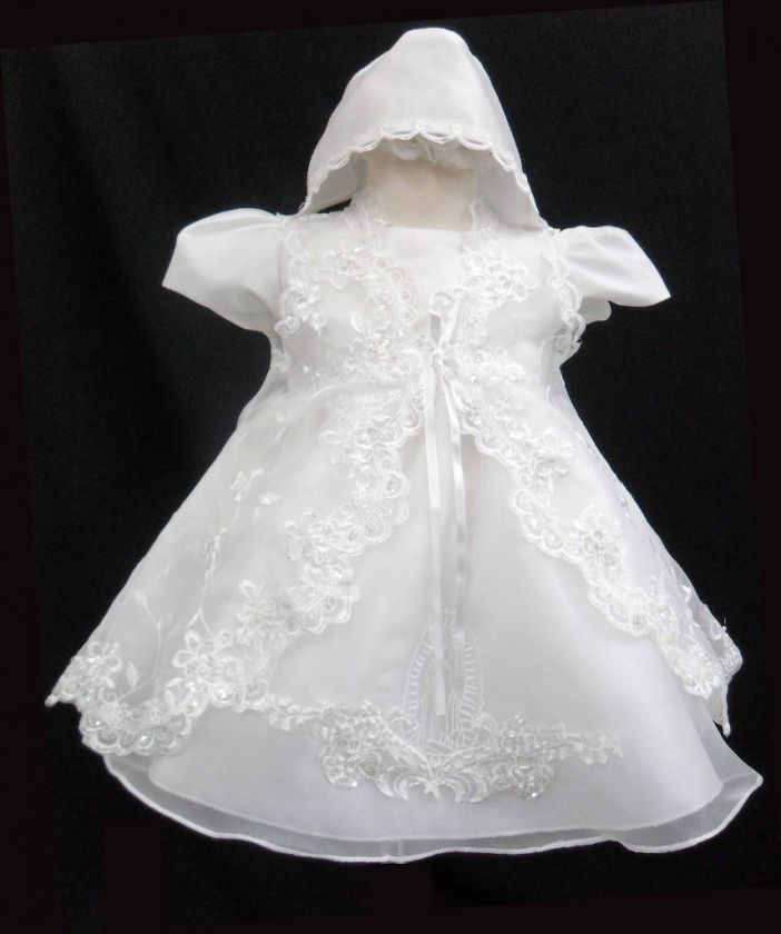  Girl White Baptism Christening Formal Gown Dress Size 0 1 2 3 4  