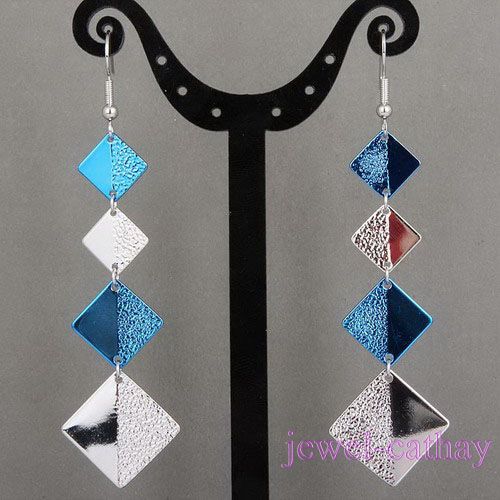 chandelier Blue Square bead long Charms Dangle Earrings  