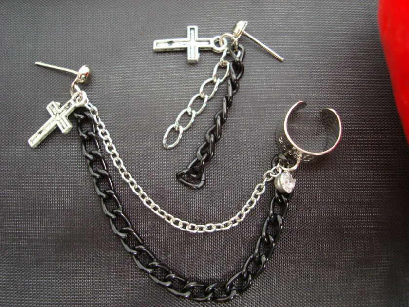 G234 tibet silver Cross Chain Ear Cuff Earring  