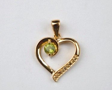 New 18K Gold Over Silver Peridot Diamond Heart Pendant  